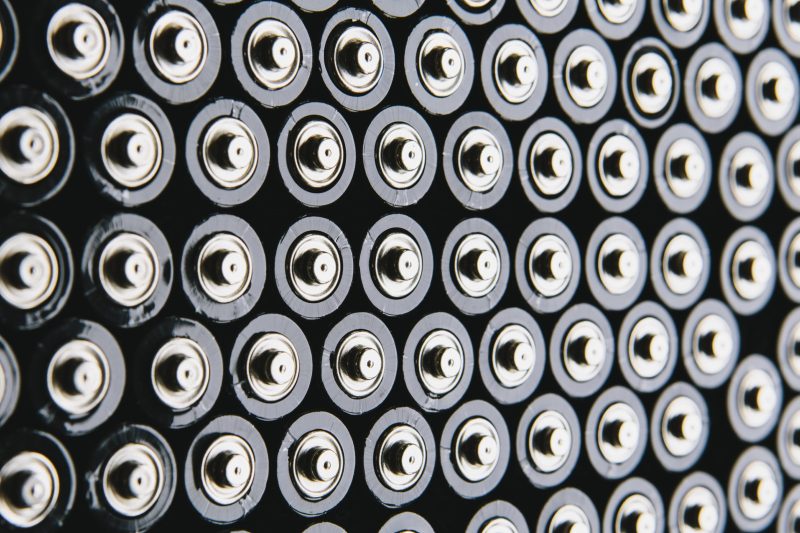 Rows of double A batteries, close up